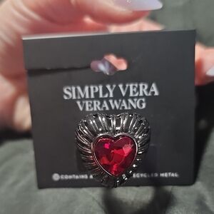 Simply Vera Vera Wang Gunmetal Heart Ring with Ruby-Red Stone